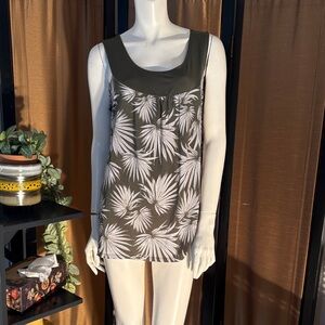 Palm-Print Olive Scoop Neck Tank Top